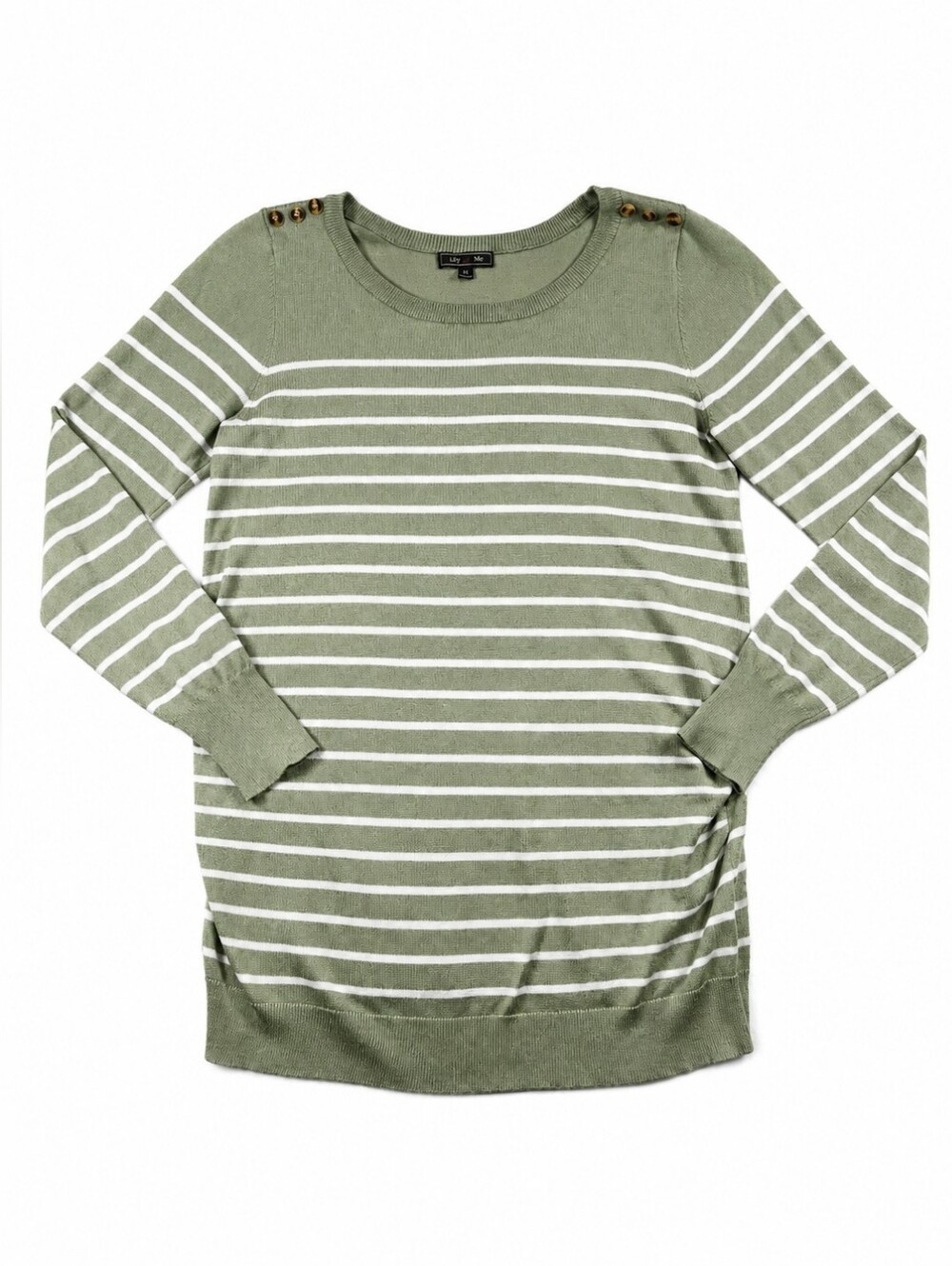 Lety Me Maternity Striped Knit Sweater Top Sage Green Button Shoulder L